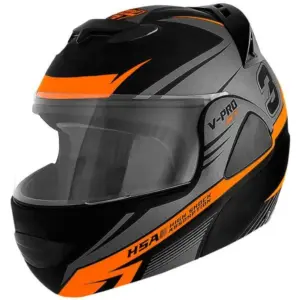 Capacete Moto Robocop, Escamoteável Pro Tork V-Pro Jet 3 - Preto/Laranja Tam: 56